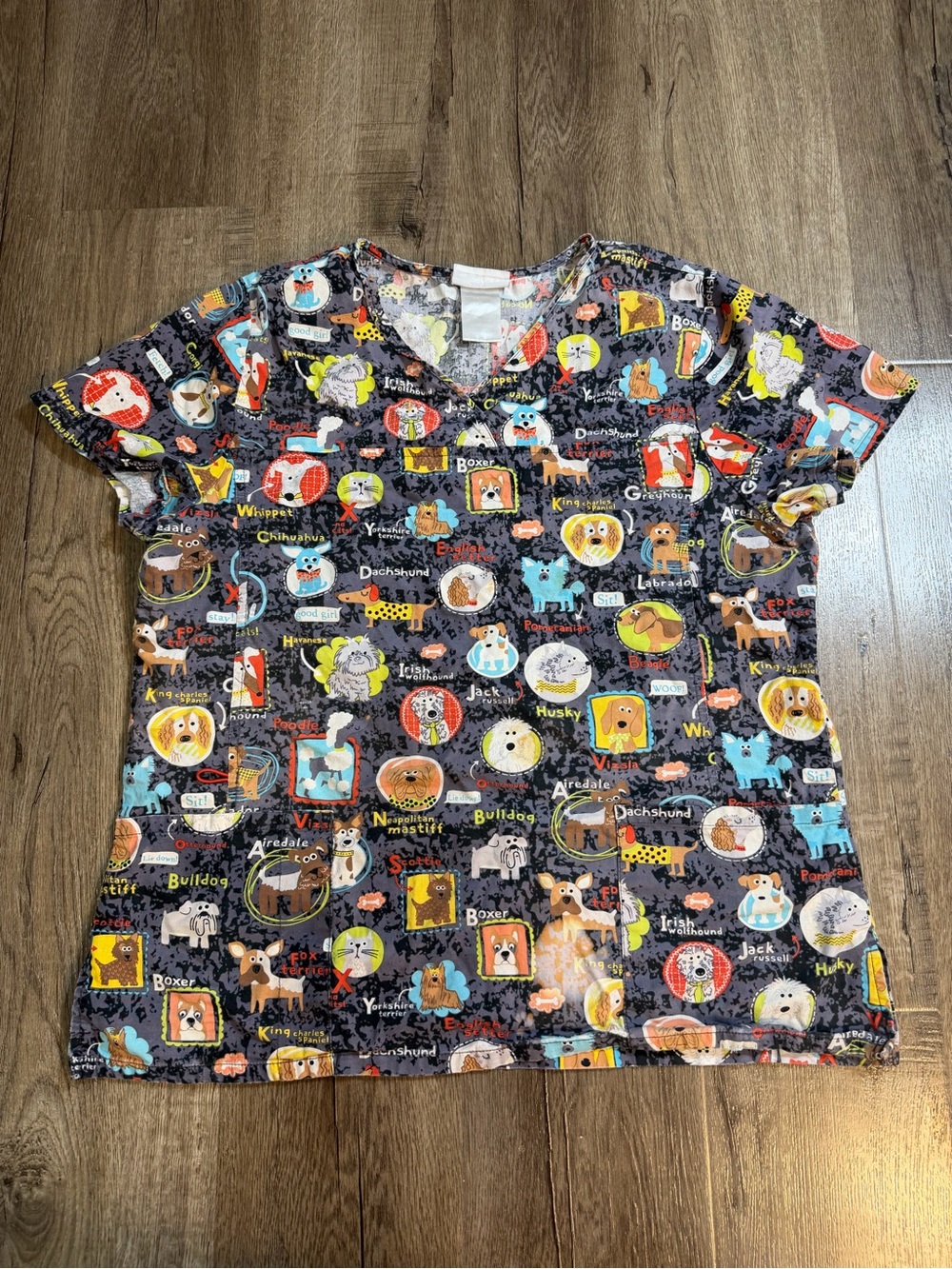 Scrubstar Short Sleeve Tee in Black with Multicolor Dog Print